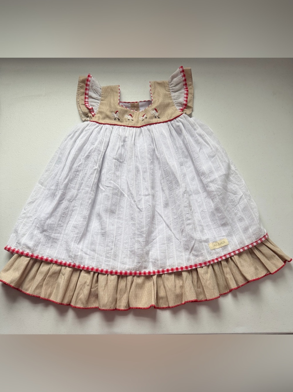 Rosa Flamenco Chicken Rooster Boutique Ruffle Dress Farm 3/4 Runs Big